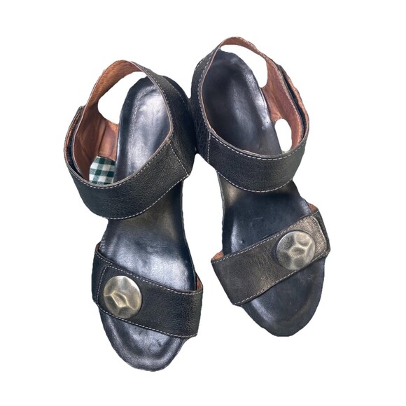 Taos Sandals Carousel 2 Wedge Heels Black Leather Open Toe Womens Sz 37 US 6.5 - Picture 4 of 8